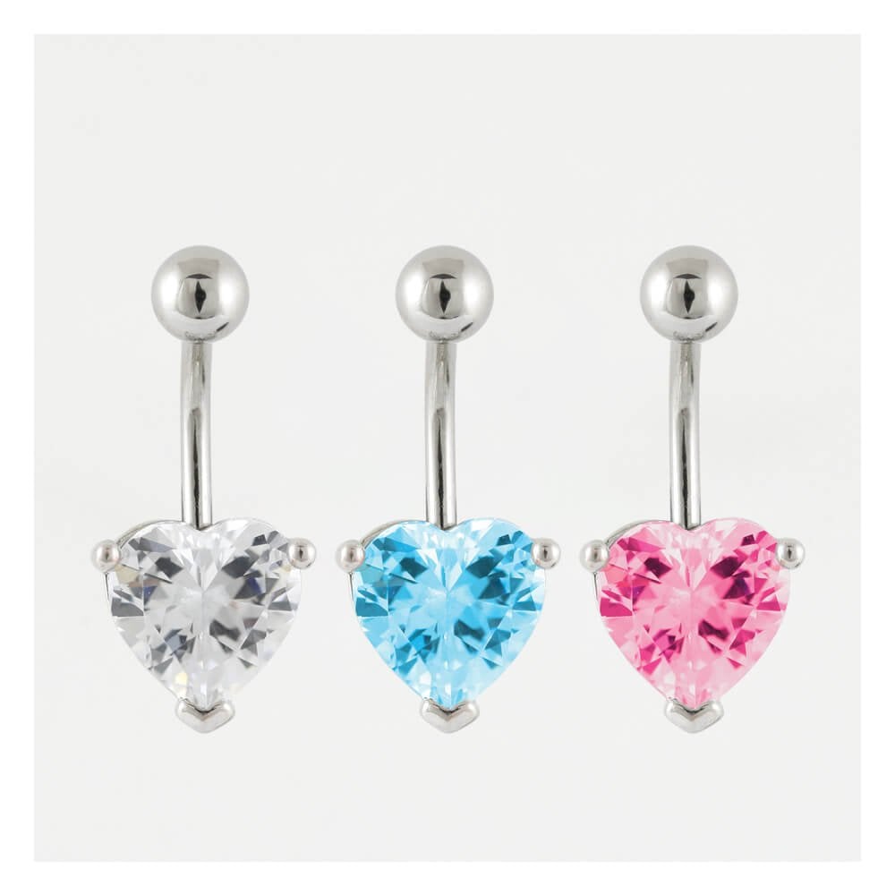 Large Gemset Heart Belly Bar