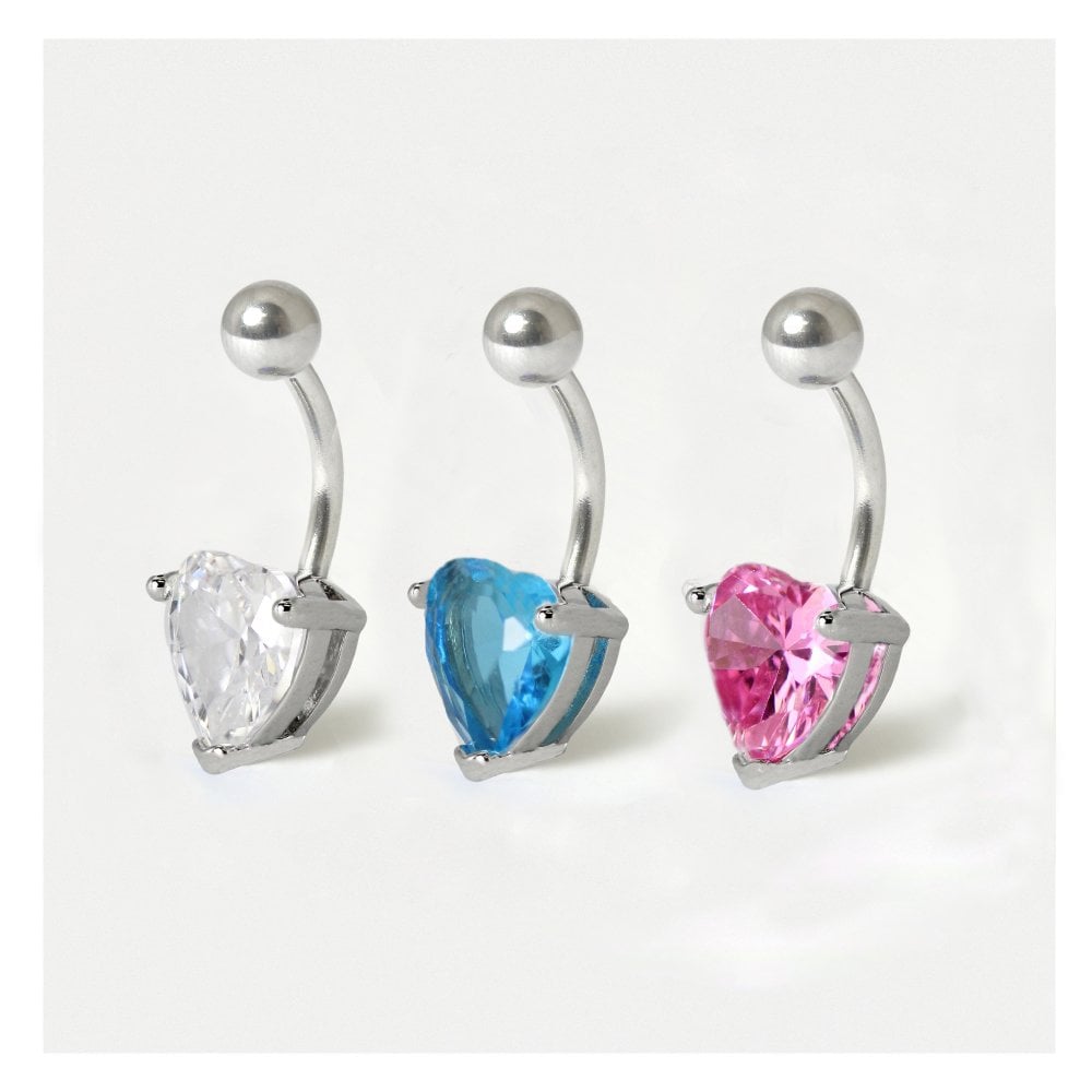 Large Gemset Heart Belly Bar
