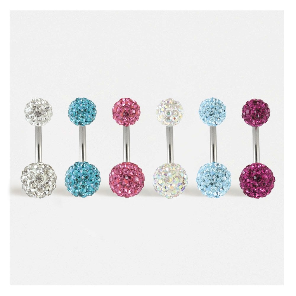 Steel Double Disco Ball Navel Bar
