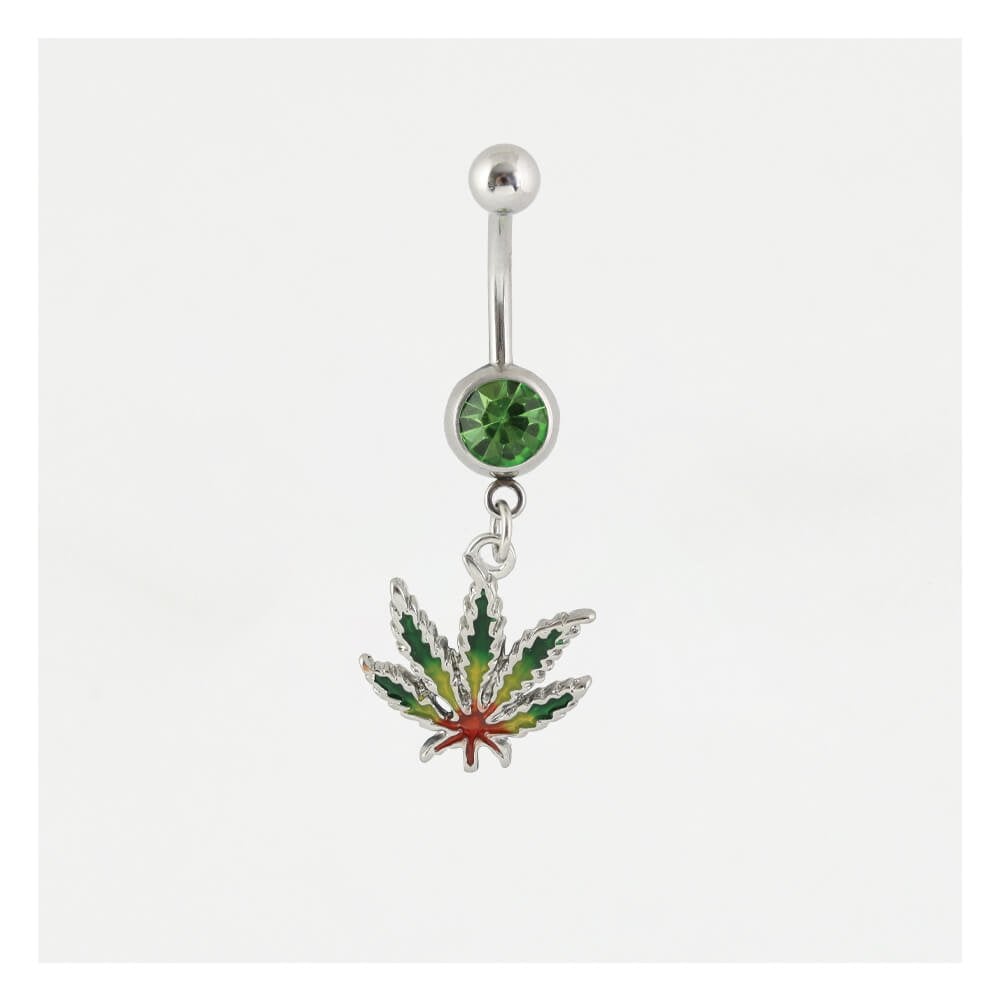 Steel Rasta Cannabis Leaf Belly Bar