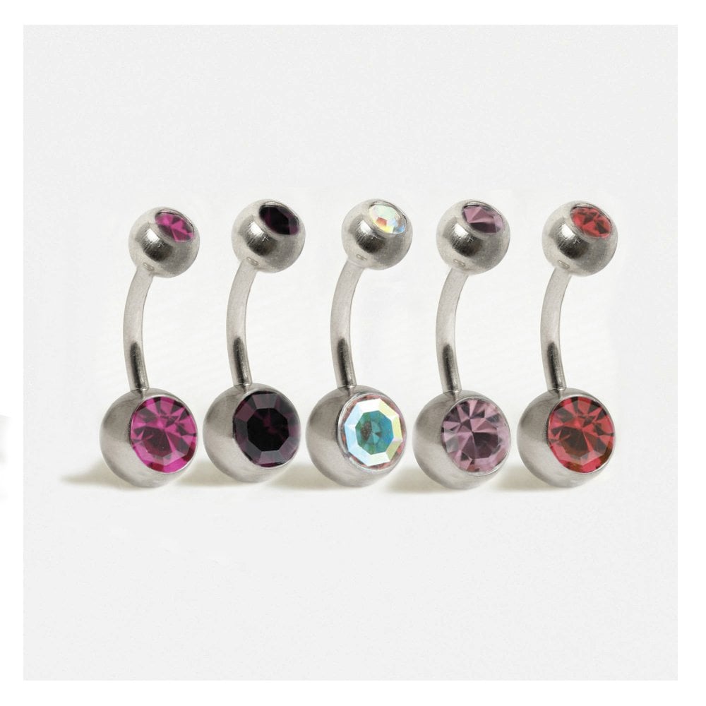 Titanium Double Jewelled Belly Bar