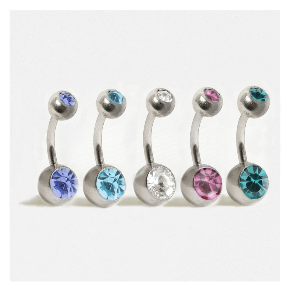 Titanium Double Jewelled Belly Bar