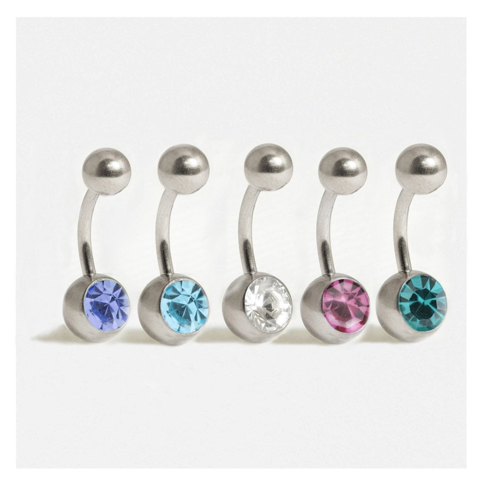 Titanium Single Jewelled Belly Bar