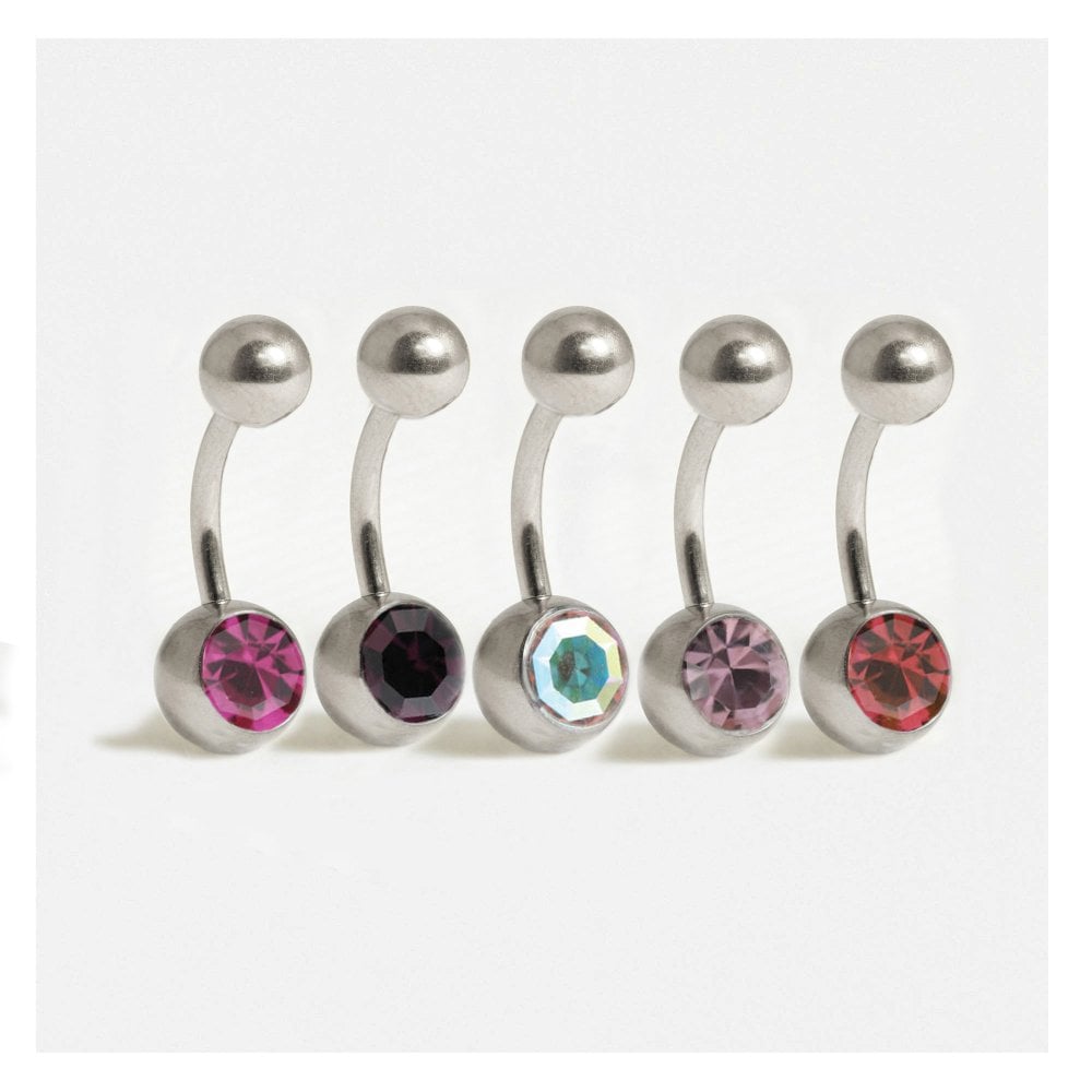 Titanium Single Jewelled Belly Bar